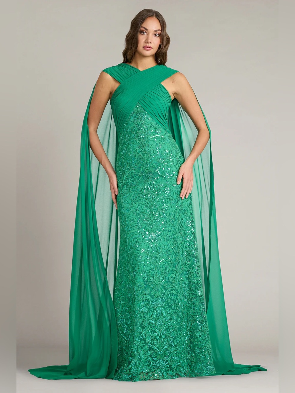 TADASHI SHOJI - ALBIOIN SEQUIN EMBROIDERED SASH GOWN